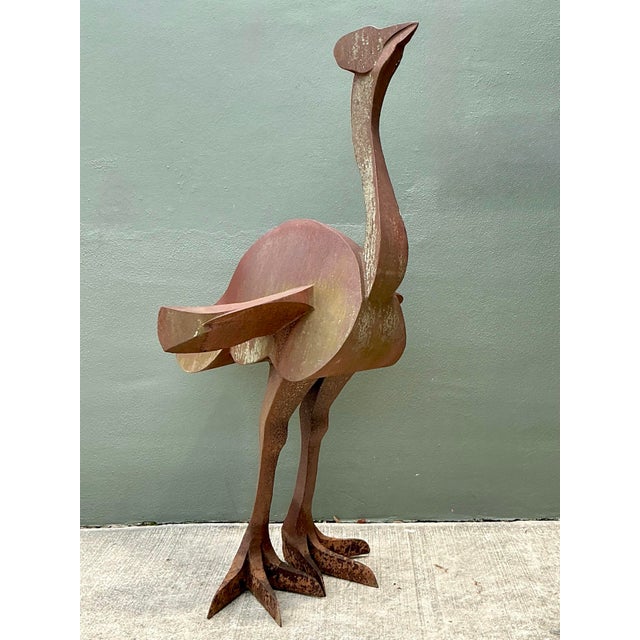 Vintage Monumental Patinated Metal Ostrich Sculpture For Sale - Image 4 of 12
