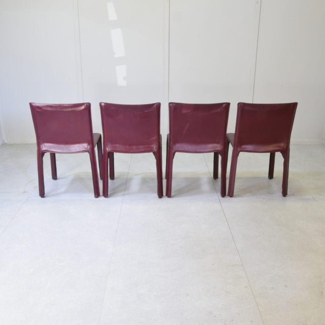 Cab 412 Chairs in Burgundy Leather by Mario Bellini for Cassina, 1970s, Set of 4 For Sale - Image 9 of 14