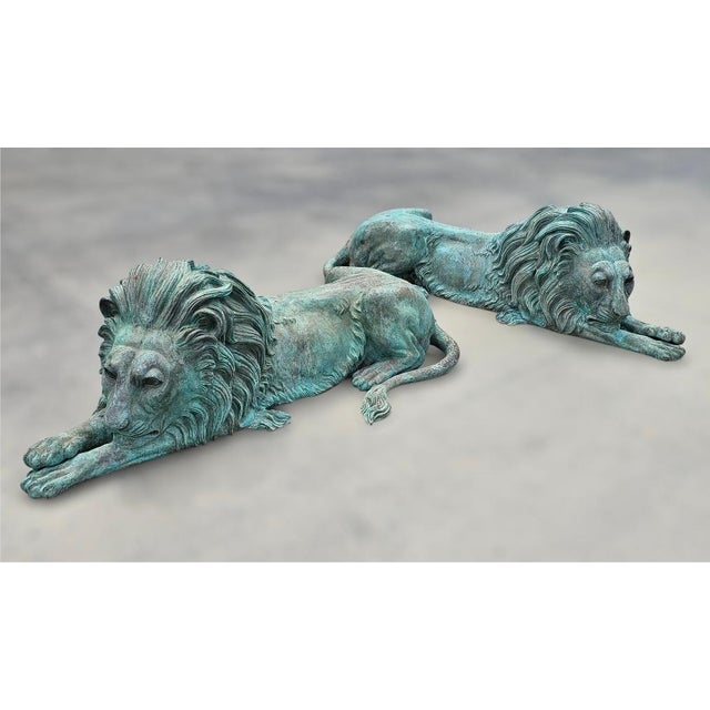 1960s Large Bronze Lions Statue a-Pair For Sale - Image 10 of 17