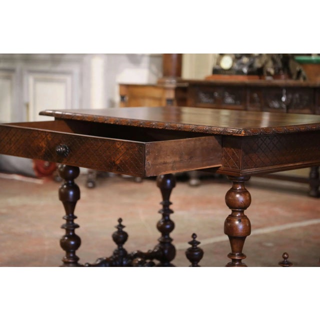 18th Century French Louis XIII Carved Walnut Turned-Leg Side Table With Drawer For Sale - Image 10 of 12