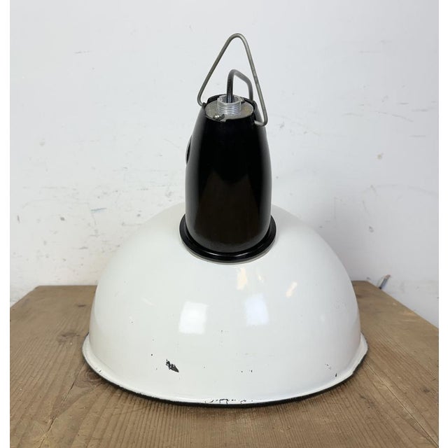 Industrial Soviet White Enamel Pendant Lamp, 1960s For Sale - Image 12 of 18