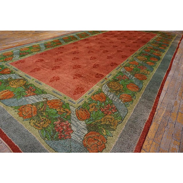 Arts & Crafts 1900s Pink Rose Floral Arts & Crafts Antique Irish Donegal Rug 9' X 17'7" Handknotted Wool Carpet For Sale - Image 3 of 11