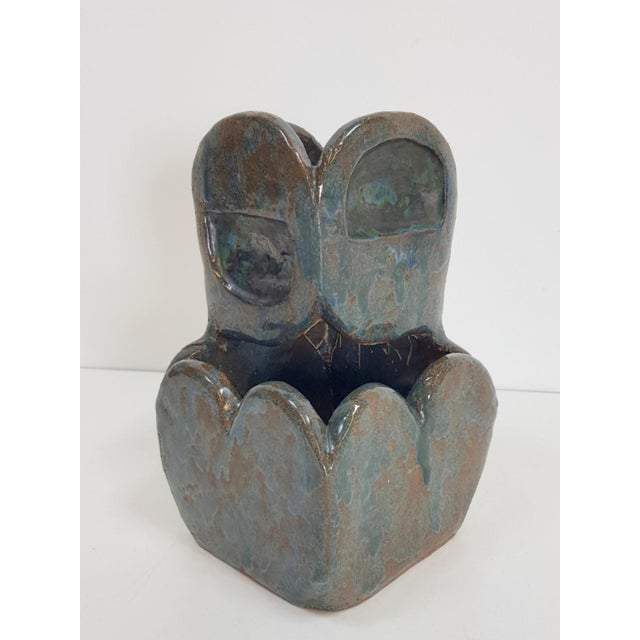 Green Brutalist Green Glazed Ceramic Flowerpot, 1960s For Sale - Image 8 of 8