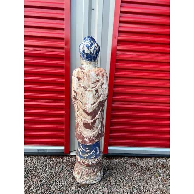 Wood Antique Chinese Polychrome Decorated & Carved Wood Buddha For Sale - Image 7 of 12