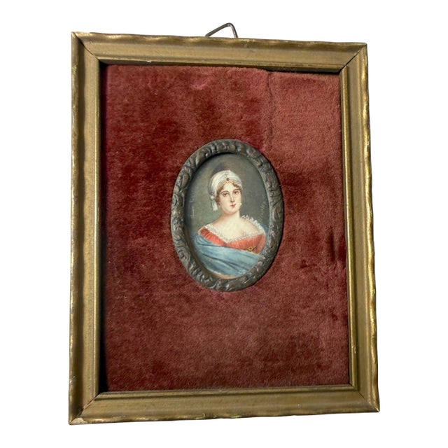 Antique 19th Century Miniature Mini Austrian Aristocrat Woman Portrait Painting For Sale