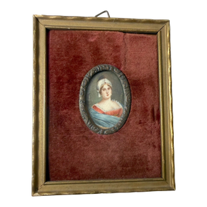 Antique 19th Century Miniature Mini Austrian Aristocrat Woman Portrait Painting