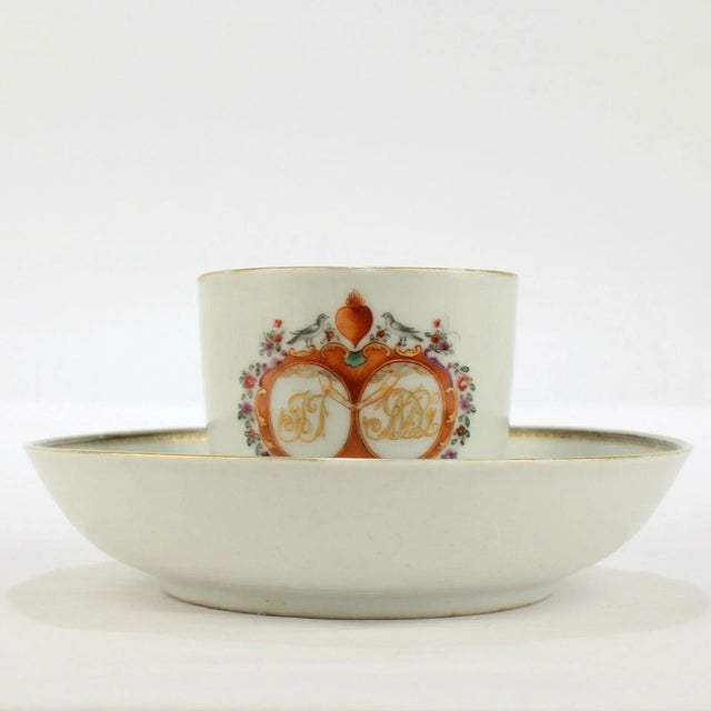 Late 18th Century Antique 18th Century Chinese Export Porcelain Marriage or Wedding Cup & Saucer - 2 Pieces For Sale - Image 5 of 11