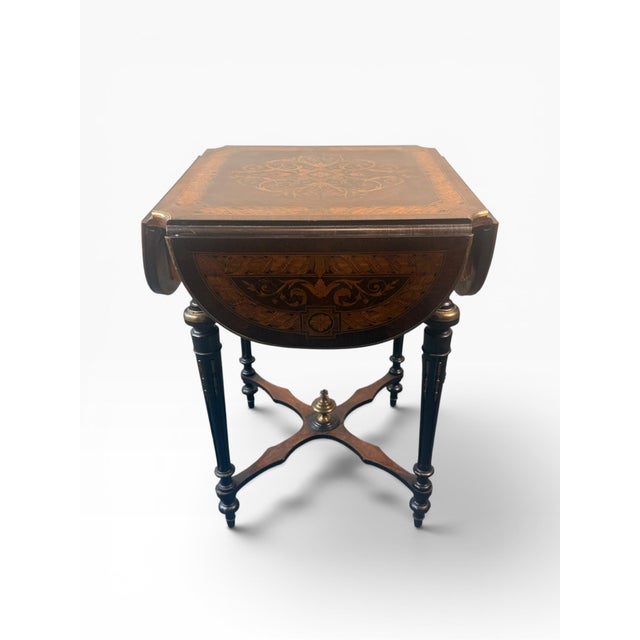 Antique Napoleon III Style Marquetry Clover Form Expandable Occasional Table by Pitkin & Brooks, Chicago For Sale In Boston - Image 6 of 17