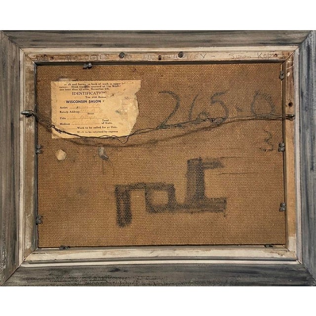 "With Apologies" mixed media painting on board by Wisconsin artist Simon Kops, c. 1955. Oil, casein, foil, and paper on...