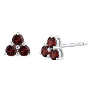 Garnet Trio Gemstone Studs in 925 Sterling Silver - A Pair For Sale
