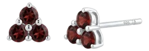 Garnet Trio Gemstone Studs in 925 Sterling Silver - A Pair