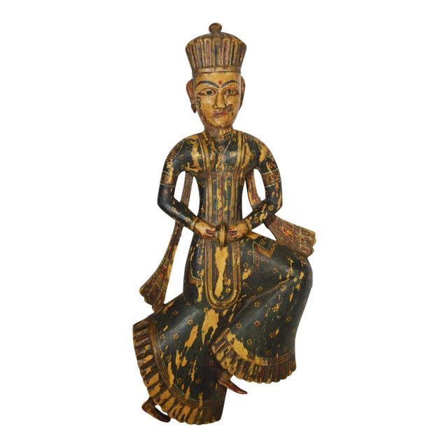 Early 20th Century Antique Indonesian Hand-Carved and Hand-Painted Temple Statue For Sale