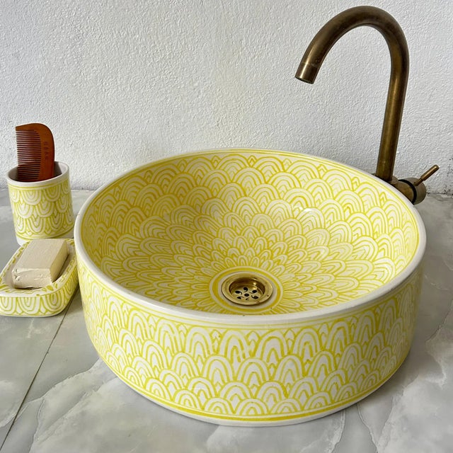 Experience the perfect blend of artistry and functionality with our 16-inch handcrafted round ceramic sink bowl. Lovingly...