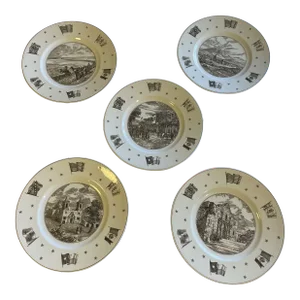 1960s Josiah Wedgewood and Sons for Neiman Marcus Views of Old Texas Salad/Dessert Plates- Set of 5