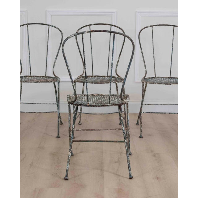 French Set of Four French 19th Century Wrought Iron Garden Chairs For Sale - Image 3 of 7