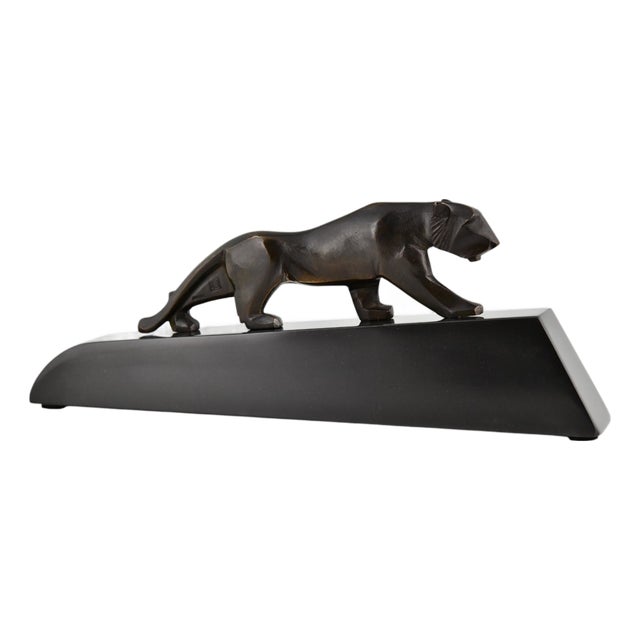 Art Deco Panther Sculpture, 1925, Bronze on Marble Base For Sale