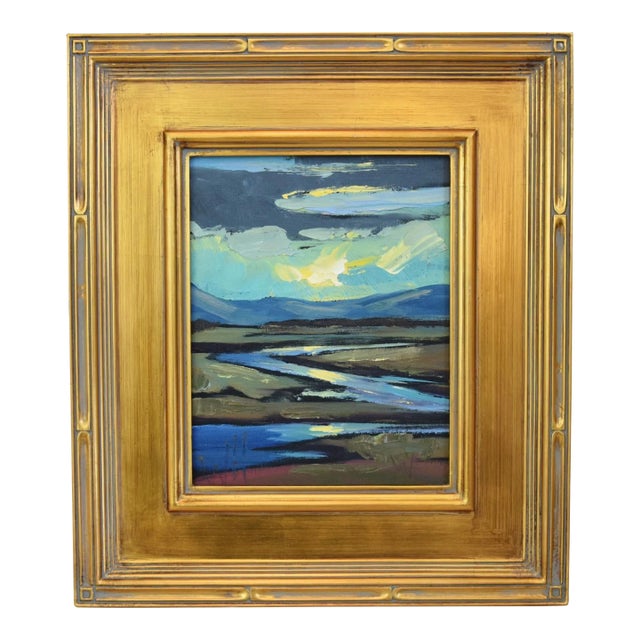 Listed Artist William Hawkins Majestic Landscape Oil Painting Including the Antiqued Gold Wood Frame For Sale