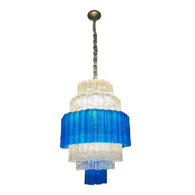 1950s Venetian Cobalt Blue Glass Chandelier With Adjustable Chain For Sale