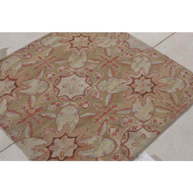 Transitional Rug & Kilim’s Aubusson Flat Weave Style Rug, Beige-Brown, Pink Floral Pattern For Sale - Image 3 of 7