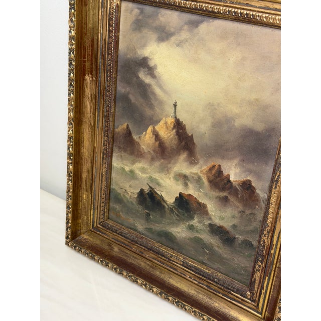 Sarah Louisa Kilpack (1839–1909) | La Corbière Lighthouse, Jersey | Dramatic Victorian Marine Oil on Board, c.1880 For Sale - Image 4 of 18