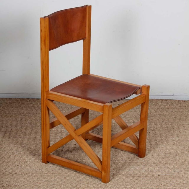 1980s Vintage Chairs in Wood and Leather, 1980s, Set of 6 For Sale - Image 5 of 9