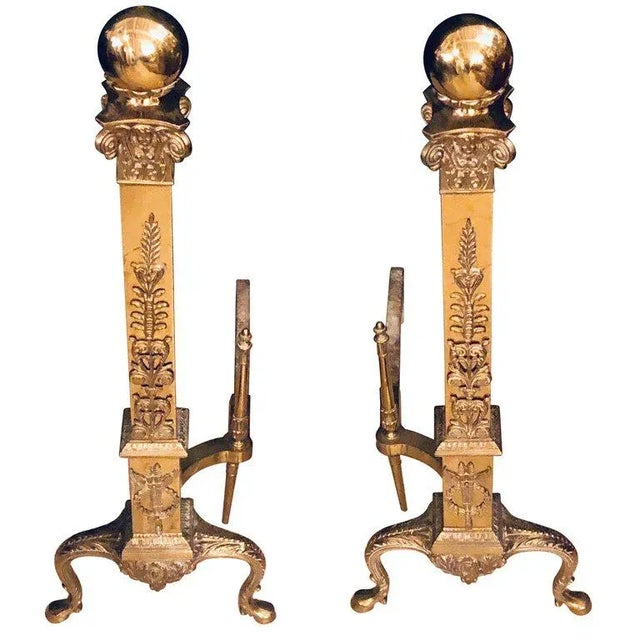 Large and Impressive Louis XVI Style Brass and Irons - a Pair For Sale - Image 10 of 10
