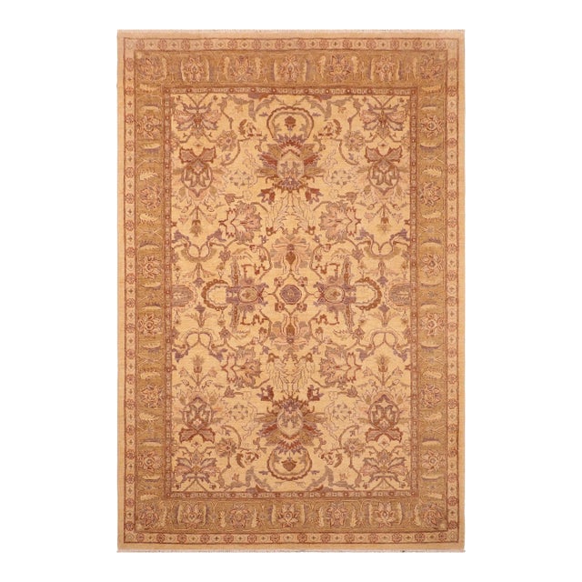 Oriental Ziegler Tan Brown Hand-Knotted Wool Rug - 5'10'' X 9'10'' For Sale