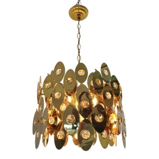 1970s Rare Gold Plated Brass Austrian Crystal Chandelier Attributed to Palwa For Sale