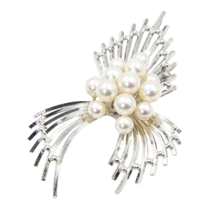 Mid 20th Century Cultured Pearl Sterling Silver Spray Brooch Pendant