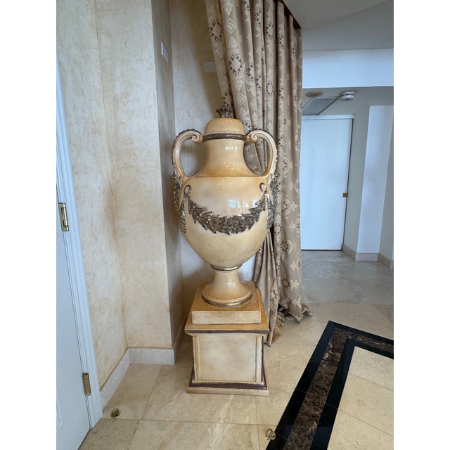 1970s 1970s Ezio Ceccarelli Terra Cotta Urn With Base. Signed. For Sale - Image 5 of 8