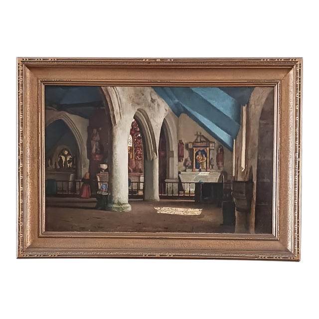 Charles J. Bridgman Cathedral Interior Oil on Canvas 1876 Listed Artist For Sale