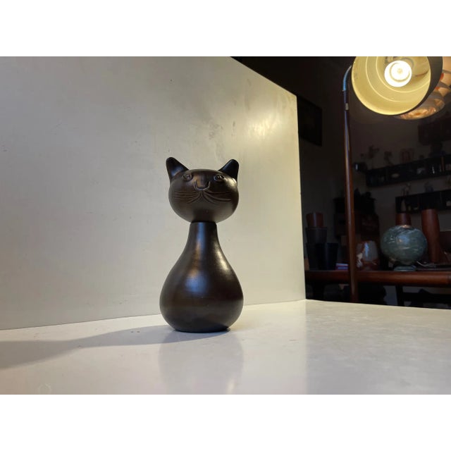 Scandinavian Glazed Ceramic Cat Vase by Bjerre, 1970s For Sale - Image 10 of 11