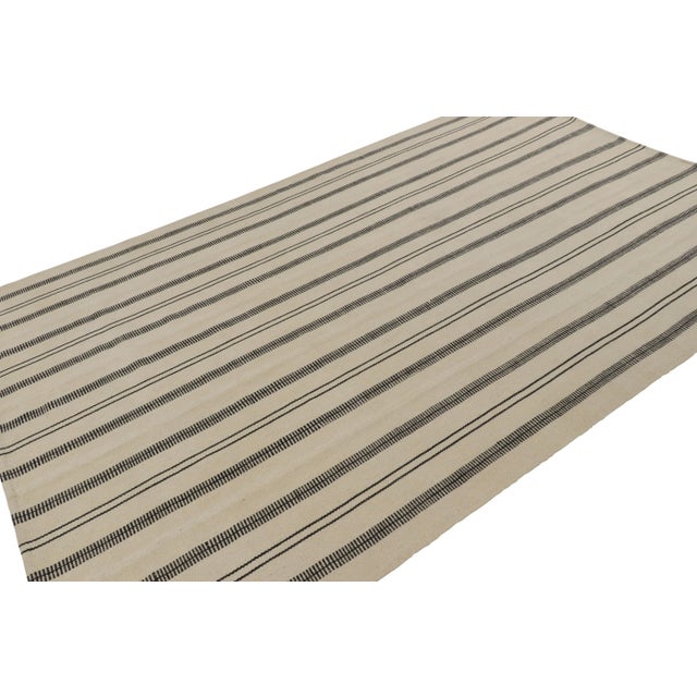 Rug & Kilim Vintage Kurd Bidjar Persian Kilim With Taupe, Black & Cream Stripes - Rug & Kilim For Sale - Image 4 of 9