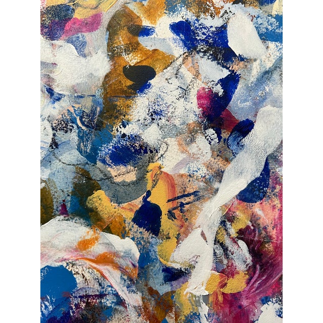 2020s Original Abstract Mixed Media 20x16” Painting Signed Unframed “It’s a Party” Heavyweight Paper For Sale - Image 5 of 7