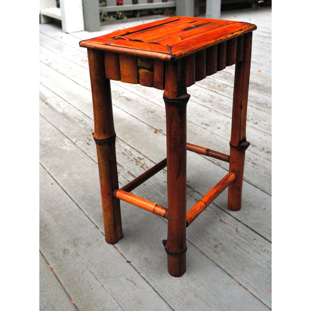 Petit Rectangular Burnt Bamboo Plant Stand For Sale - Image 4 of 5