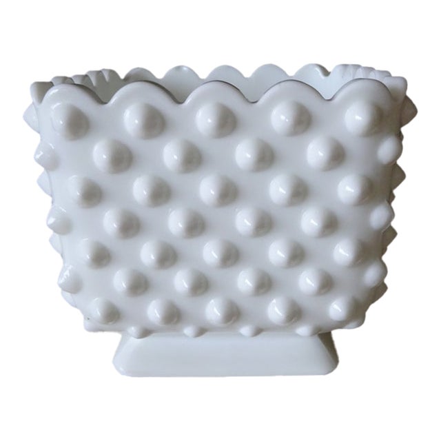 1970s Fenton White Hobnail Milk Glass Square Planter/Candy Dish For Sale