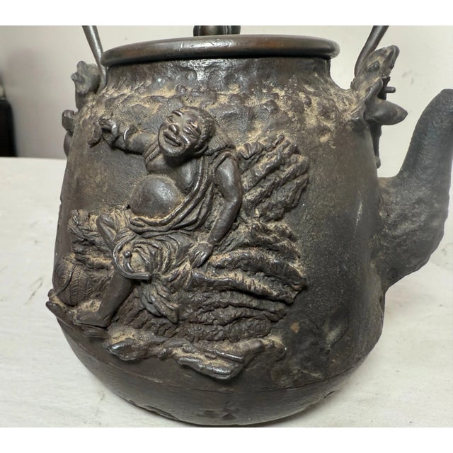 19th Century Rare Antique 1800's Japanese Meiji Tetsubin Seijudo Iron Tea Pot Kettle W/ Cover For Sale - Image 5 of 17