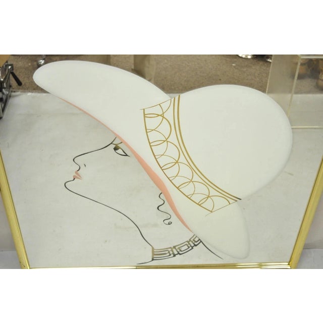 Art Deco Vintage Art Deco Style 38" Square Art Wall Mirror With Vogue Woman in Hat For Sale - Image 3 of 11