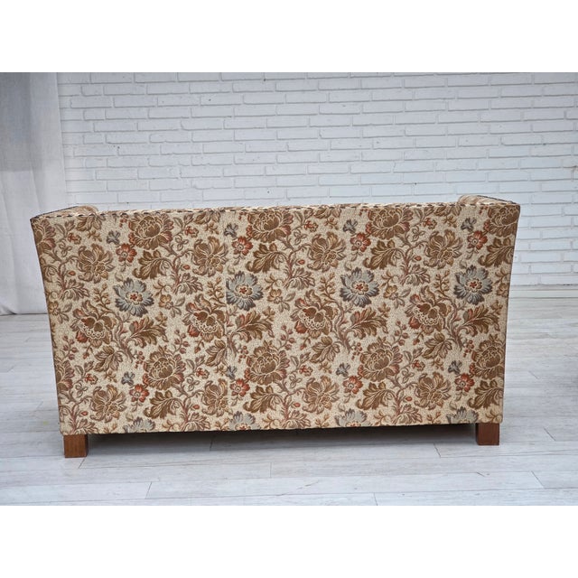 Danish Oak 2-Seater Sofa in Beige & Brown Furniture Fabric, 1950s For Sale - Image 13 of 17