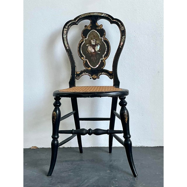 Victorian Vintage Paper Mache Inlay Chair For Sale - Image 3 of 12