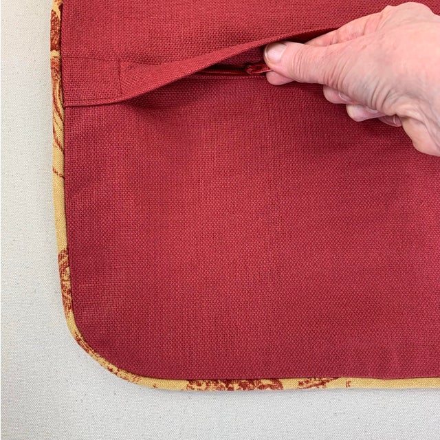 Designer Covington 5th Avenue Designs Gold Red "Les Chinois" Asian Chinoiserie Oriental French Country Toile Pillow Covers- 14" Pair For Sale - Image 4 of 8