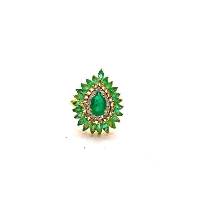 Bochic “Capri” Vintage Natural Diamond & Emerald Retro Ring Set In 18K & Silver For Sale - Image 13 of 13