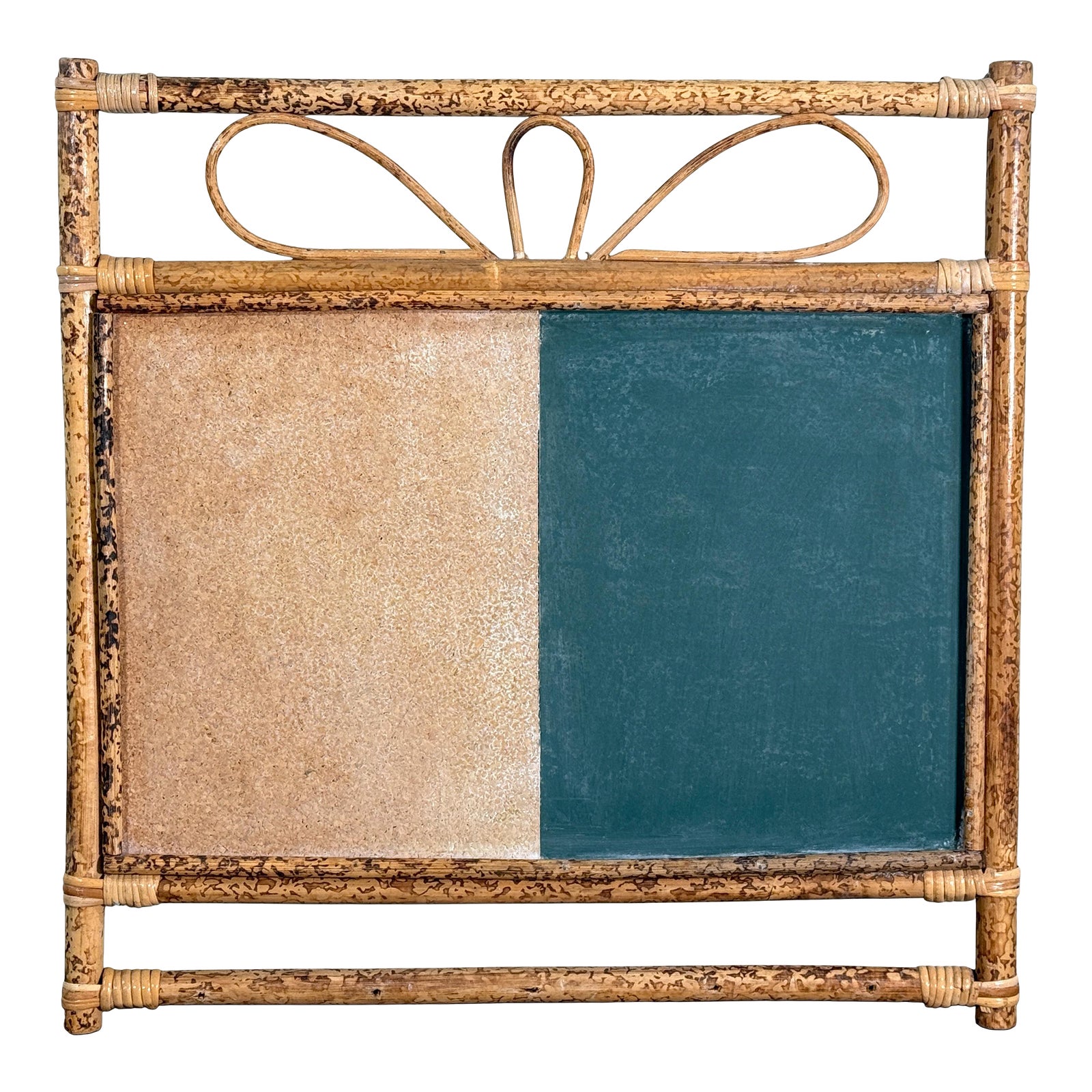 Vintage Boho Rattan Framed Corkboard Chalkboard Message Board With Woven Detail