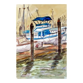 Vintage Marina Sailboat Seascape by Doris Ann Warner For Sale