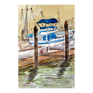 Vintage Marina Sailboat Seascape by Doris Ann Warner