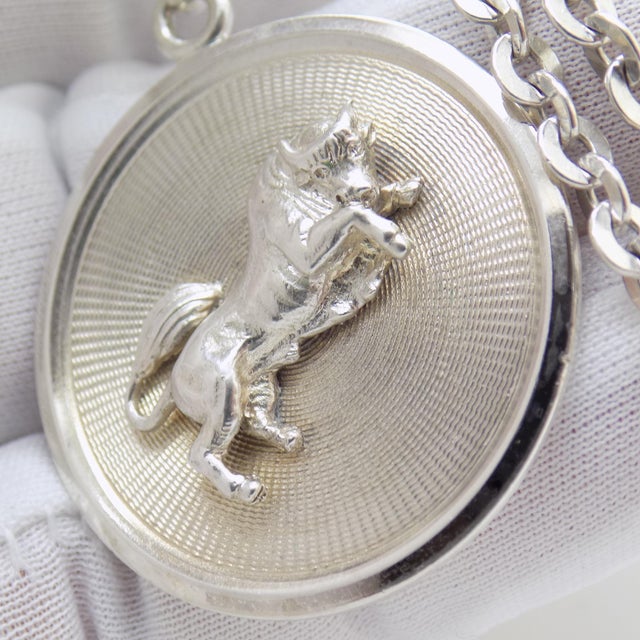 1970s Vintage Italian Handmade Sterling Silver 925 Medallion and 835 Chain with Taurus Zodiac, Italy, 1970s For Sale - Image 5 of 12