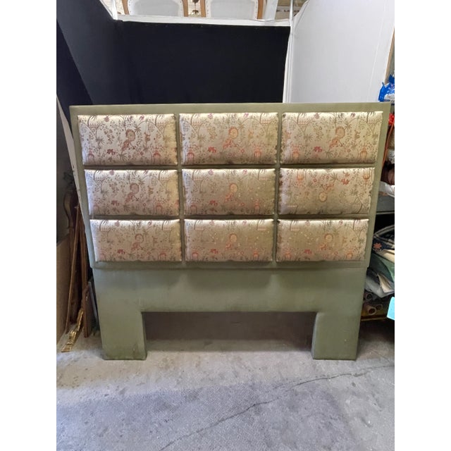 1970s Upholstered Green Queen Size Headboard For Sale - Image 9 of 9