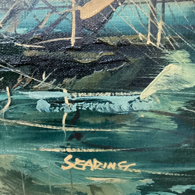 Mid 20th Century Mid 20th Century Painting on Canvas Nautical Ship Harbor Scene Signed Framed For Sale - Image 5 of 12