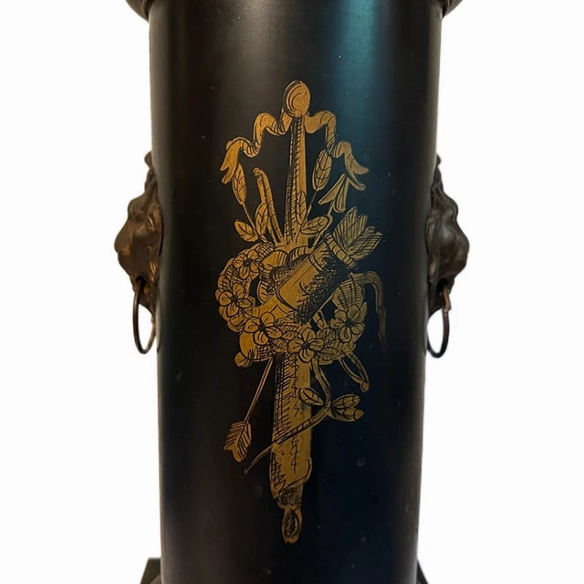 Early 19th Century French Pot Pourri Lion Head Tole Canister Lamp Rare early 19th Century cylindrical pot pourri canister...