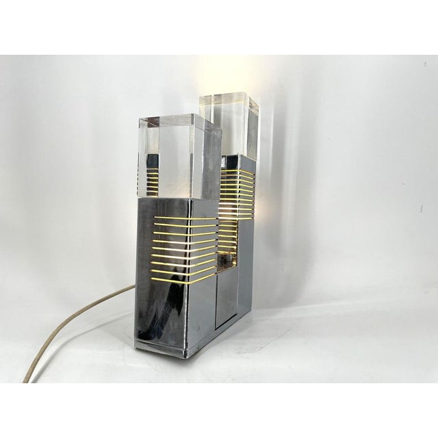 Plastic Vintage Chrome and Acrylic Glass Table Lamp attributed to Gaetano Missaglia, 1970s For Sale - Image 7 of 13